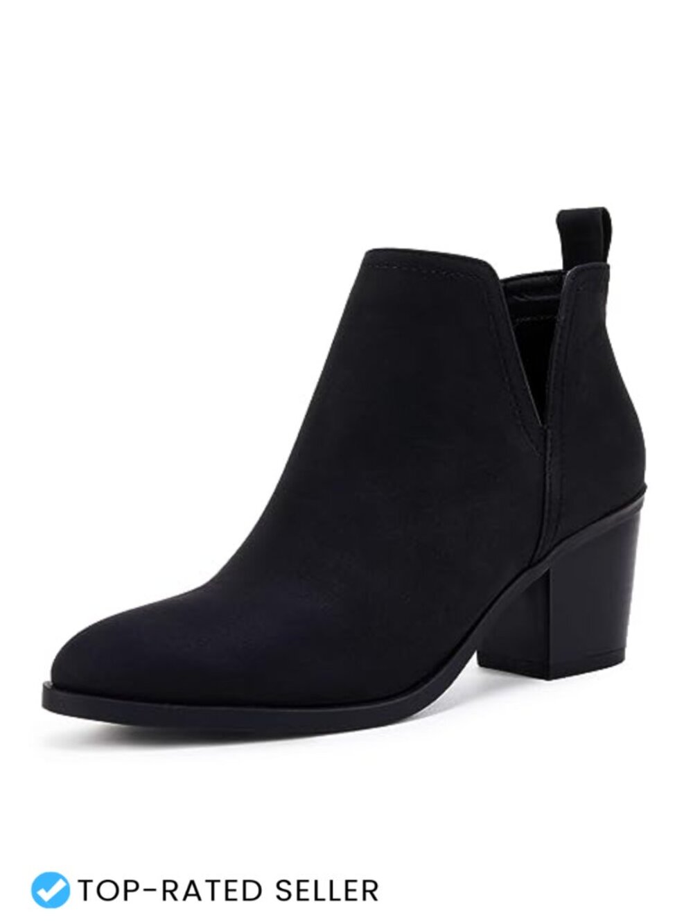 Faux Leather Cut Out Ankle Booties Chunky Stacked Heel Western Slip On